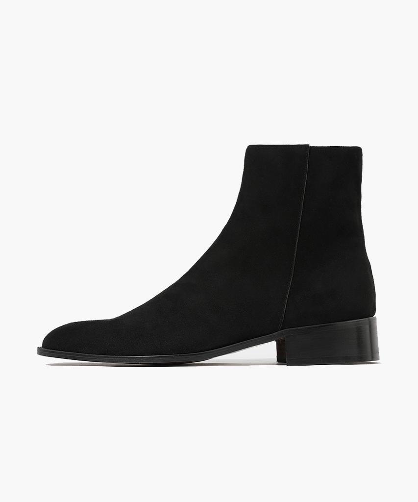 Firenze Atelier Hidden Zipper Detail Slim Toe Suede Zip-Up Boots 3343-Qs [Black]