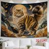 2D Flat - 2D Flat - 1pc 2D Flat Tapestry Tigerstriped Cat Standing in Mystical Forest Under Moonlit Sky with Crescent Moon And Glowing Foliage
