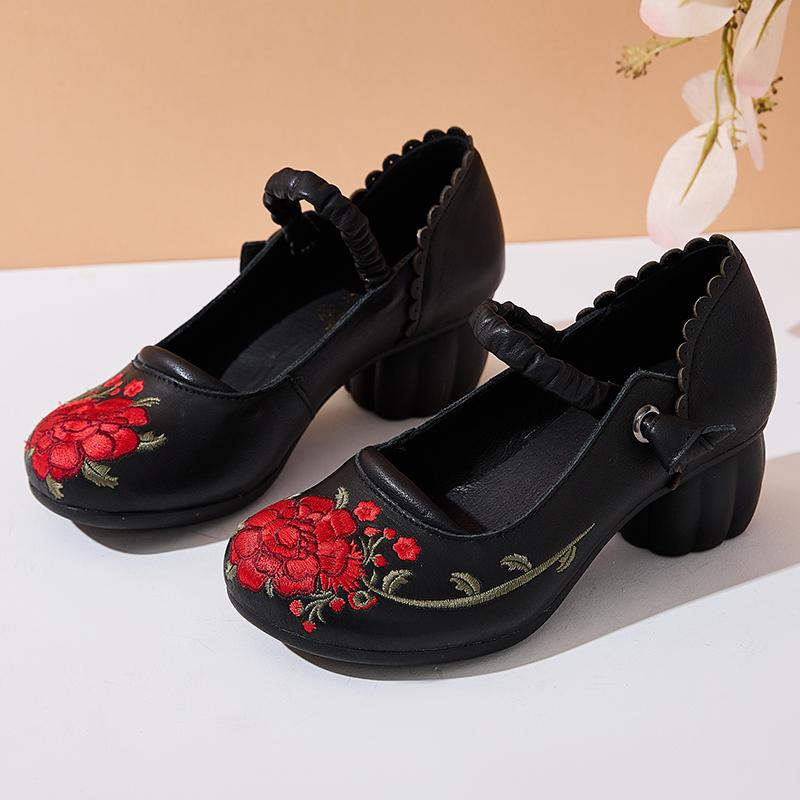 Fashion GKTINOO 2025 Spring Flower Genuine Cow Leather Shoes Women Shoes Elegant Fashion Shoes Woman Retro Handmade Shoes High Heels