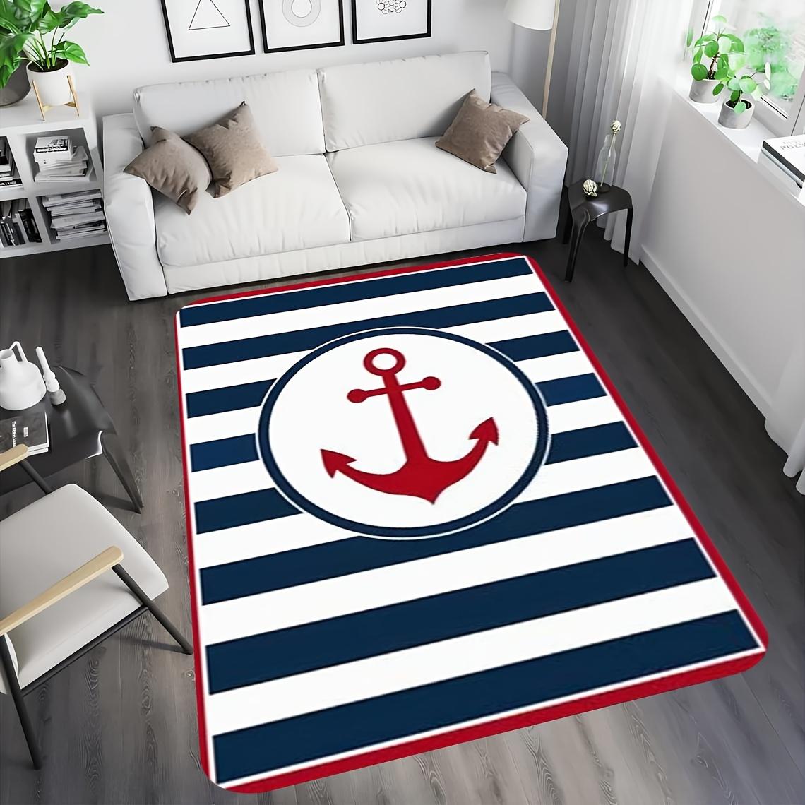 

Marine anchor pattern Flannel-printed floor mats are slip-resistant Suitable for living room bedroom terrace garden carpets 60x90cm