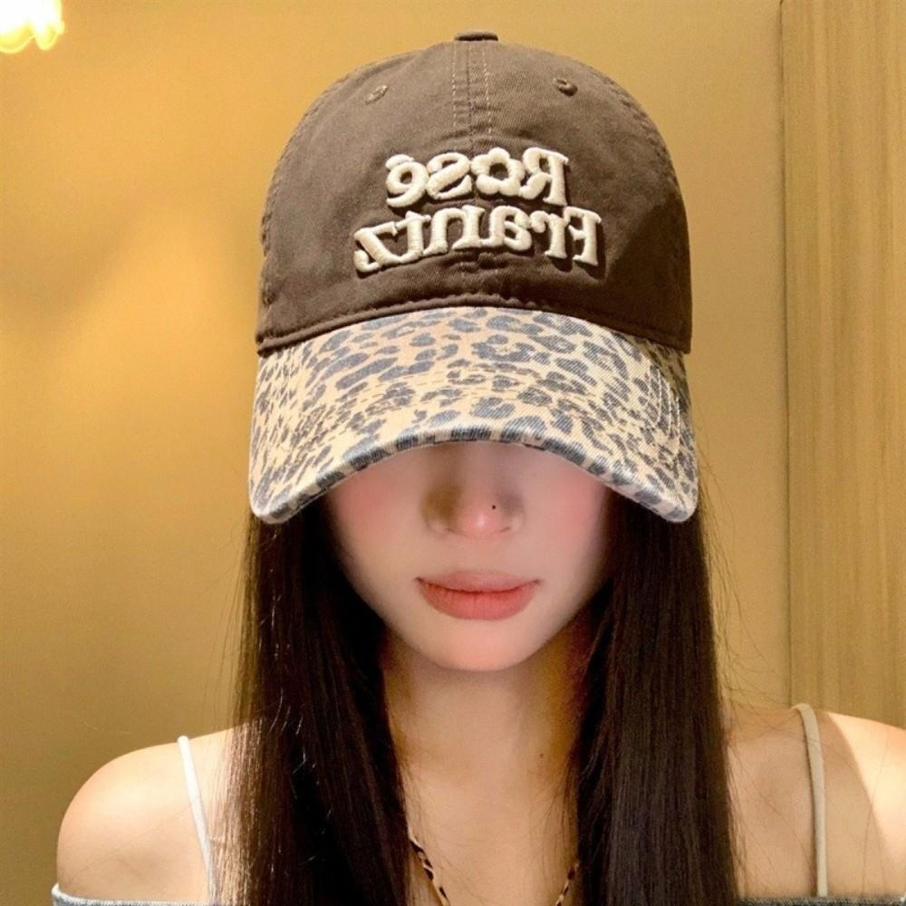 Letter Embroidery Leopard Print Baseball Cap Polyester Spicy Girl Peaked Cap  For Women