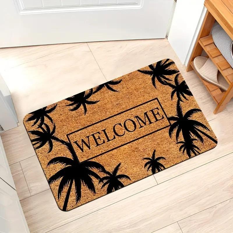 Tropical Style Door Mat With Palm Tree Cactus Pineapple Floral Patterns, Soft Decorative Entryway Rug For Home Indoor Outdoor