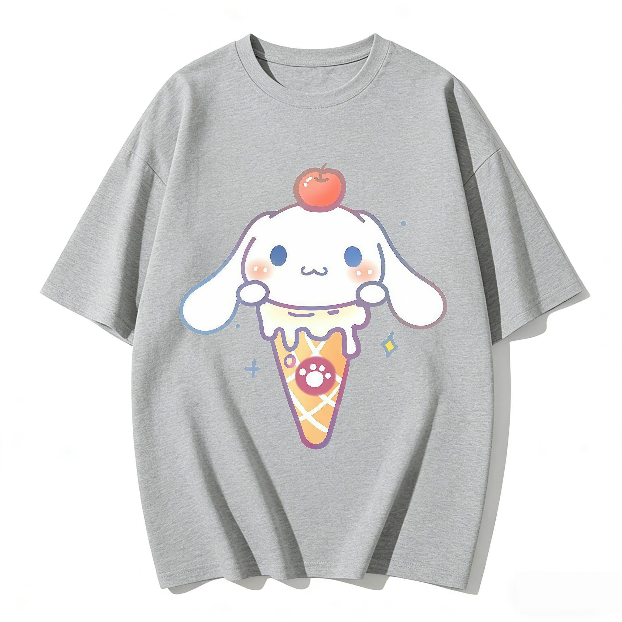

2026 New Cinnamoroll Ice Cream Cherry Cartoon Print Tshirt Family Matching Outfits Casual Short Sleeve Tee for Women Unisex Kids S