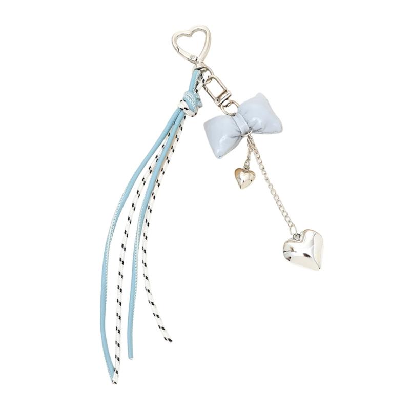 Trendy Korean Inspired Leather Tassels Bows Hanging Ornament Phone Charm Bag Accessories Key Holder for Stylish Women