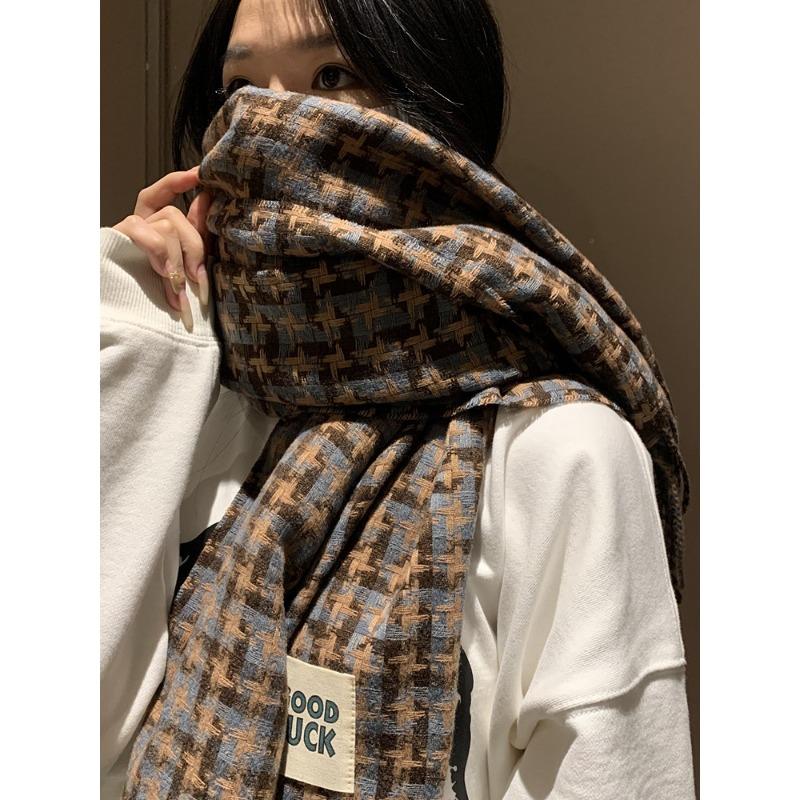 

Новый шарф в гусиную лапку для девочек на зиму, корейская версия, универсальная вязаная шаль из имитации кашемира, студенческий теплый шарф