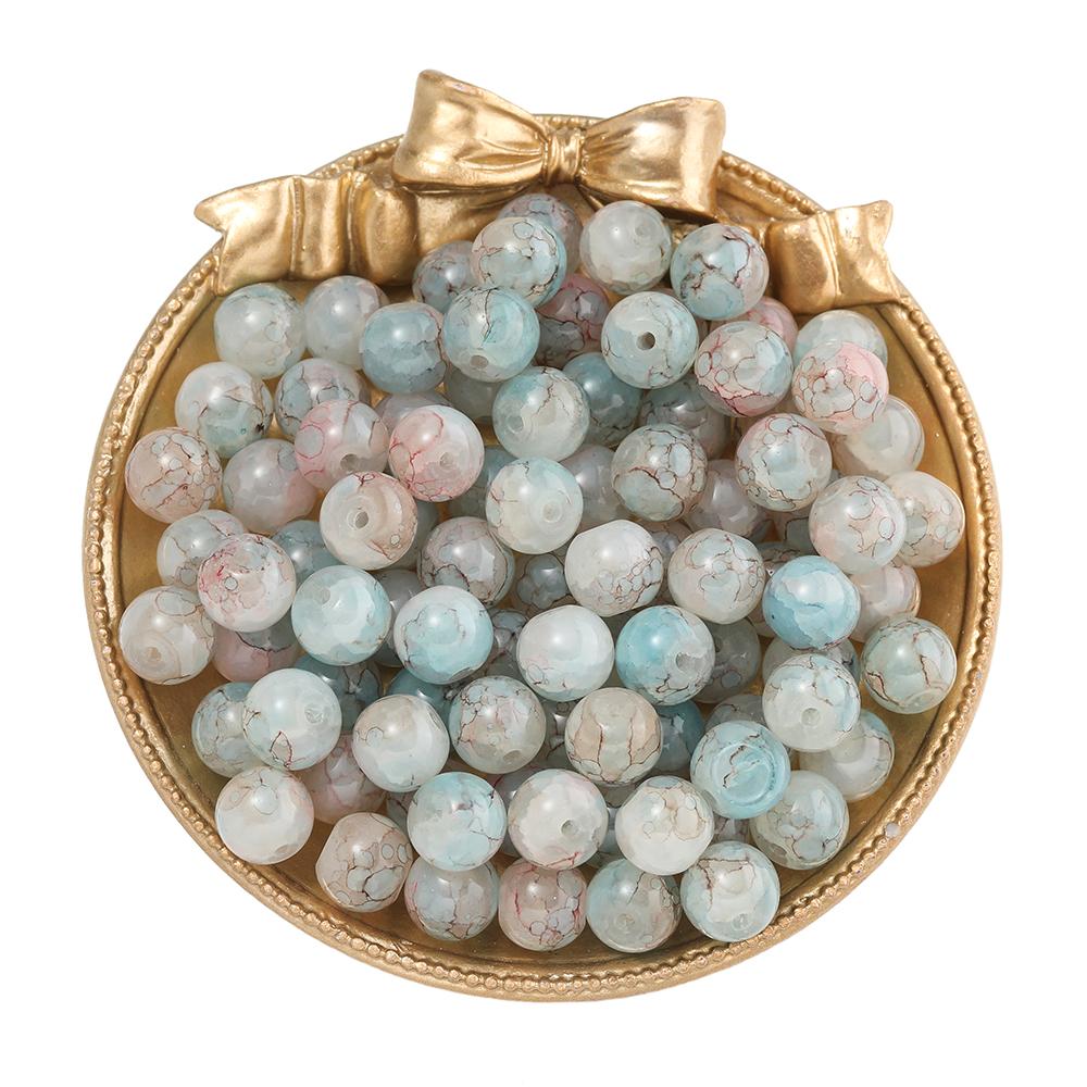 20/50pcs Crackle Flowers Glass Beads 10mm Round Spacer Loose Bead for DIY Bracelet Necklace Jewelry Making Accessories Supplies