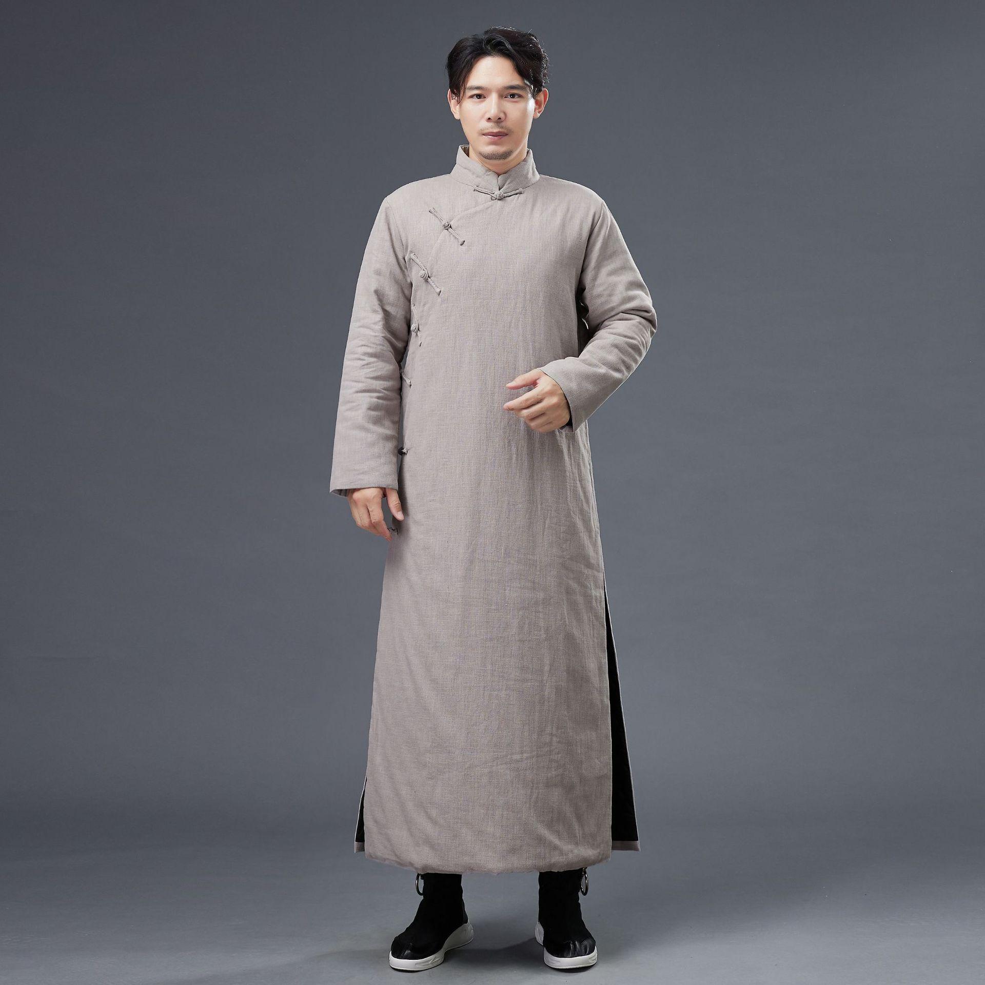 

Men s Cotton-Padded Chinese-Style Long Jacket - Autumn/Winter Collection, Inspired by Old Nine Gates, Long Sleeve, Warm Coat XL сірий колір