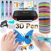 3D-printpennsett for barn med LCD-skjerm, strømadapter, oppbevaringsboks og 200 meter PLA-filament. Bursdags- og julegave