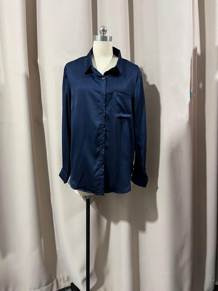 2025 Spring Collection: Women's Solid Color Satin Long Sleeve Business Top