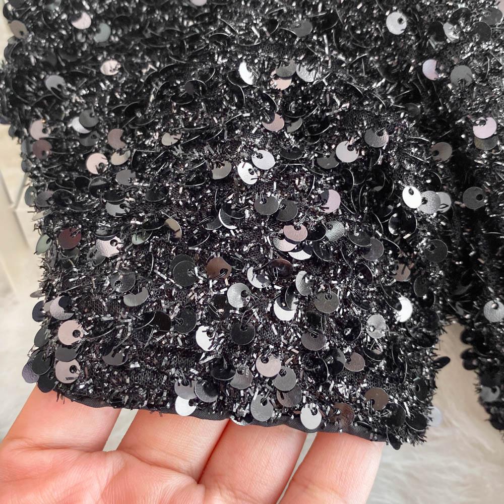Summer Women Sweet Peter Pan Collar Black Sequined Diamonds Button Mini Short Fairy Princess Party Dresses