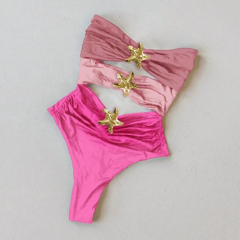 Fato de Banho Inteiro Hollowen Sexy Feminino Moda Praia 2025 Biquíni Cavado Feminino Biquíni Fatos de Banho Brilhantes Body Fato de Banho Roupa de Praia