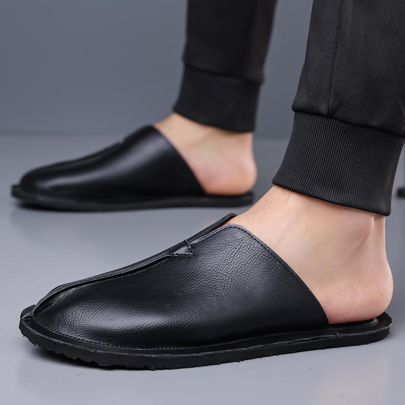 

Мужские тапочки Ручная работа Простые шлепанцы Коричневые кожаные сандалии Черные летние римские сандалии Закрытый носок Пляжная обувь Большие размеры EU:45 чёрный