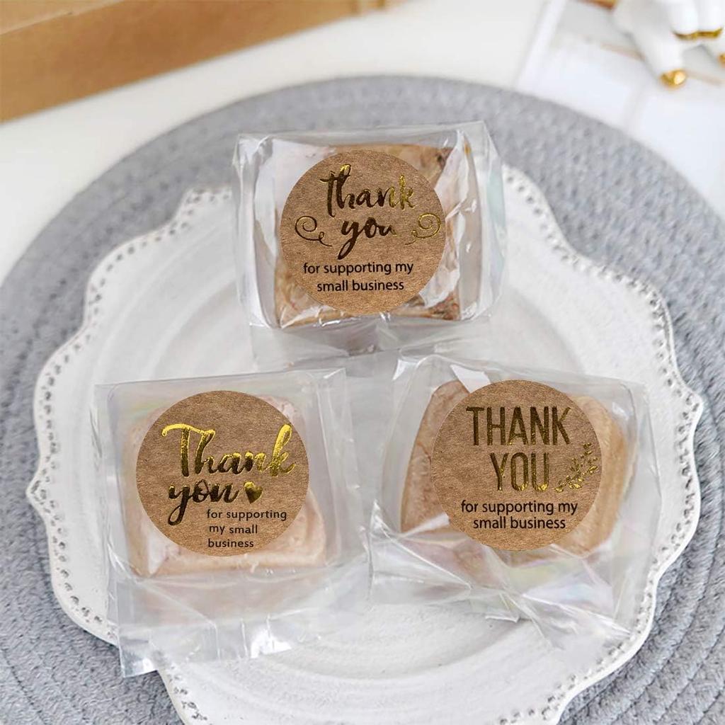 1.5'' Thank You for Supporting My Small Business, Brown Kraft Paper Thank You Stickers, 500 Labels Per Roll (Gold Foil)