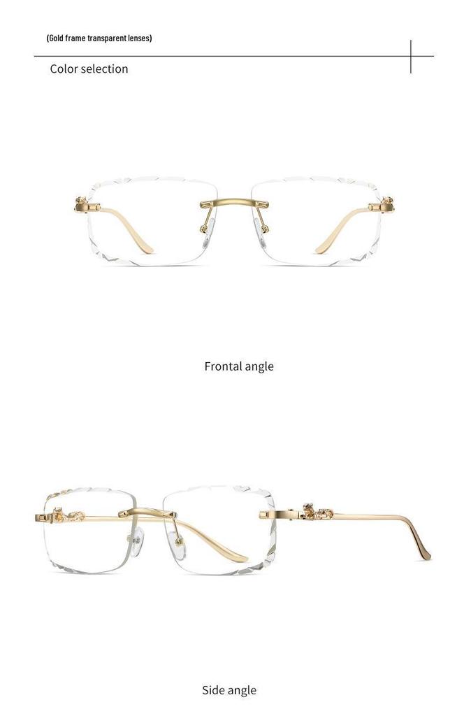 Leopard Head Rimless Sunglasses: Women's & Men's Small Square Frame