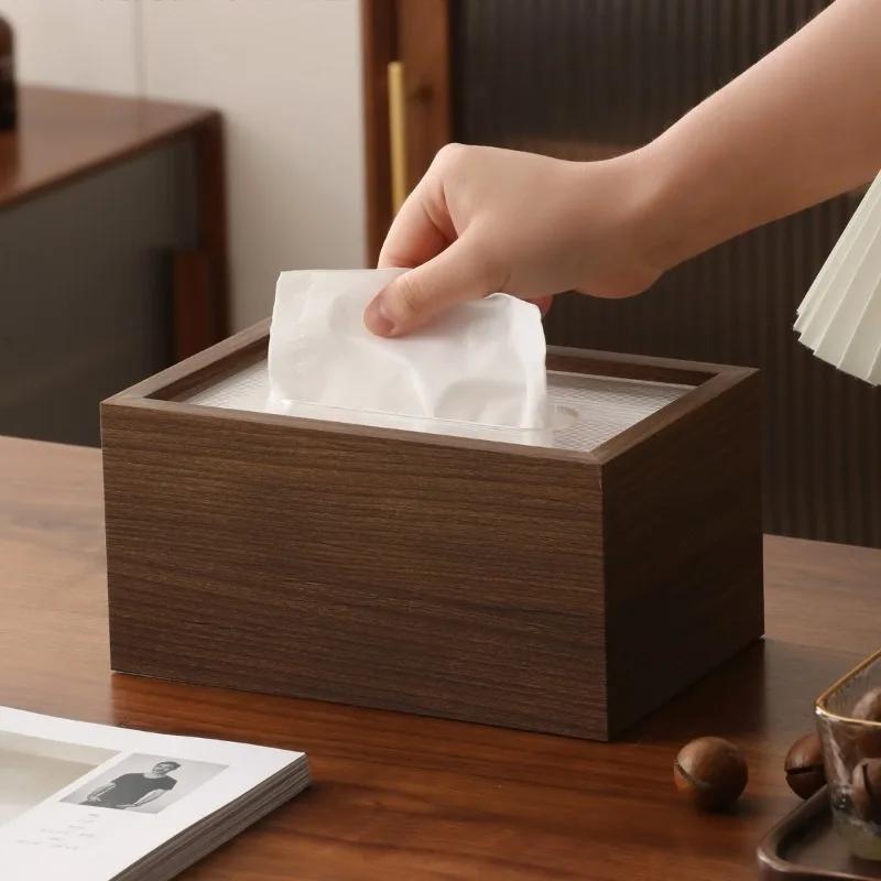 Vintage Walnut Wood Tissue Box Light Luxury Elegant Tissue Boxes Decor Portable Napkin Case with Cover Living Room Decoration