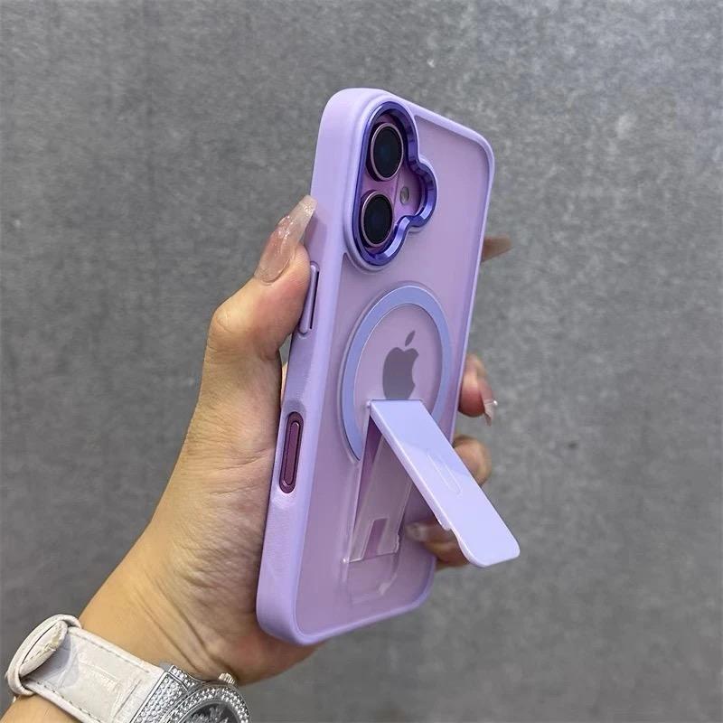 Matte For Magsafe Magnetic Stand Invisible Support Case For iPhone 17 Air 16 E 15 14 13 12 11Pro Max Plus Translucent Hard Cover