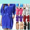Womens Plain Silk Satin Robes Bridal Wedding Bridesmaid Bride Gown Bath Robe