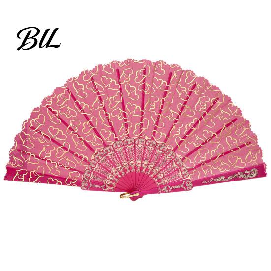 Hanfu Accessory Fan Love Heart Print Folding Chinese Style Hollow Ribs Fabric Compact Travel Hand Portable Cooling Dance Party Performance Props