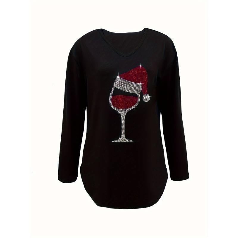 Spring Autumn Women's Blouse Casual Personalised Printed Christmas V-Neck Long Sleeve Top