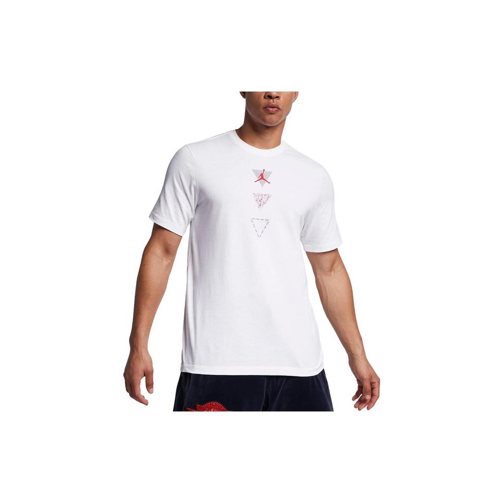 Jordan Legacy AJ4 Logo Print Knit Round Neck Short Sleeve T-shirt Men Tops White BV5461-100