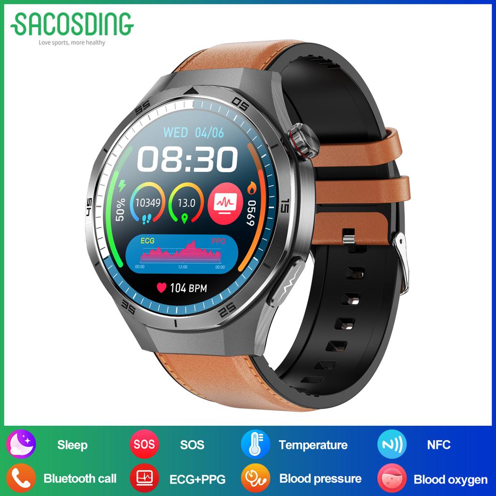 SACOSDING  Smart Watch AMOLED Screen IP68 Waterproof Bluetooth Call Man  NFC Smartwatch