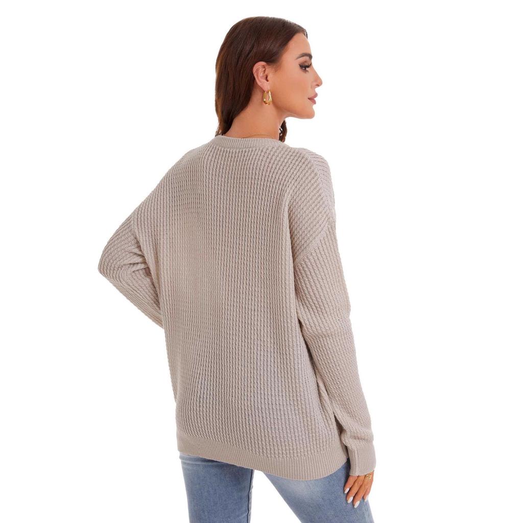 Damski luźny sweter casualowy z długim rękawem zapinany na guziki