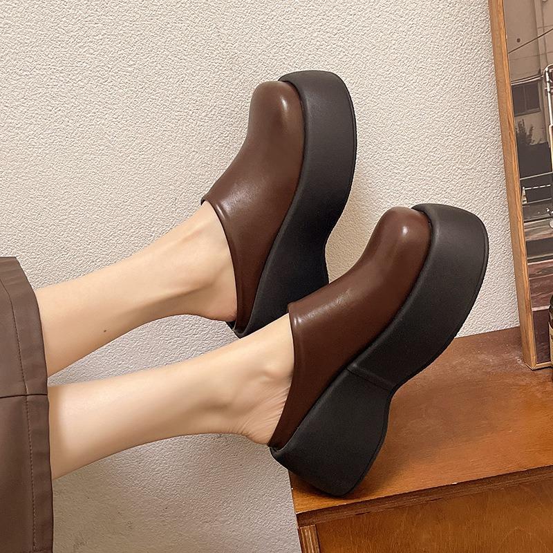 Thick-soled lazy cool slippers heighten shorty music single shoes bag head half slippers women's outer wear spring and autumn new models