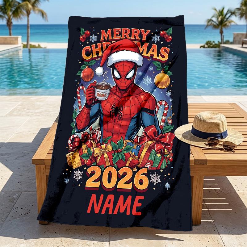 Personalized Name Spider-Man Mask Stylish Digital Printing Beach Towel Quick‑Drying Absorbent Blanket for Beach Pool Gym Travel