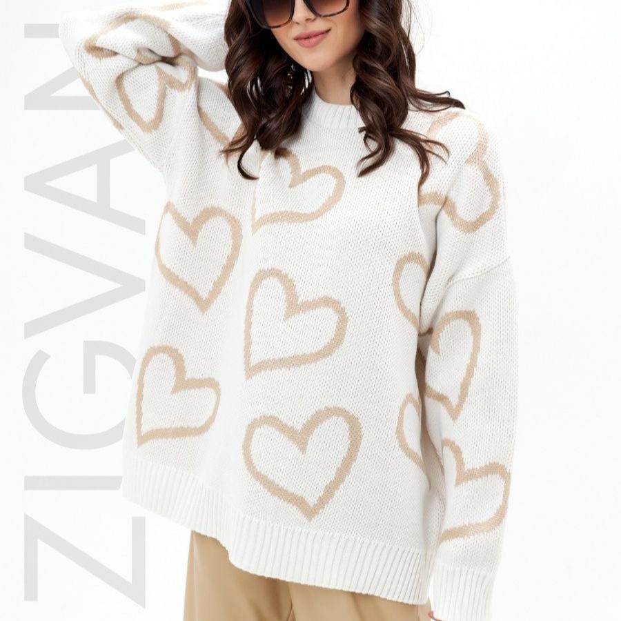 Knitted Sweater Women Autumn Winter Round Neck Love Color Collision Loose Sweet Ladies Pullover Knit Jumpers Knitwears Tops