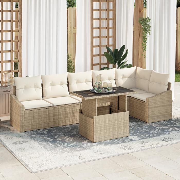 VidaXL Ensemble de canapés de jardin 7 pièces avec coussins en Beige en Poly Rotin 3349017