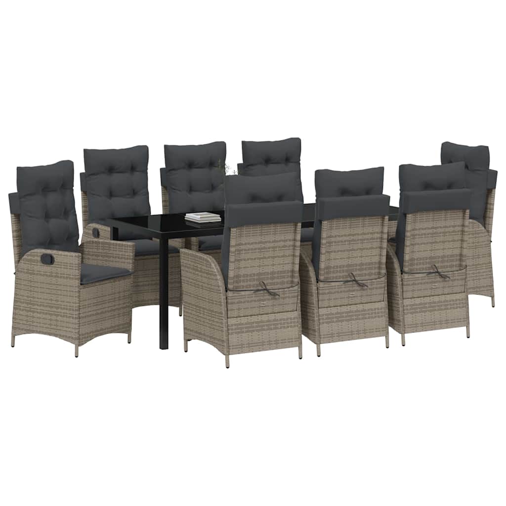 Garden Dining Set with Cushions 9 pcs Grey Poly Rattan