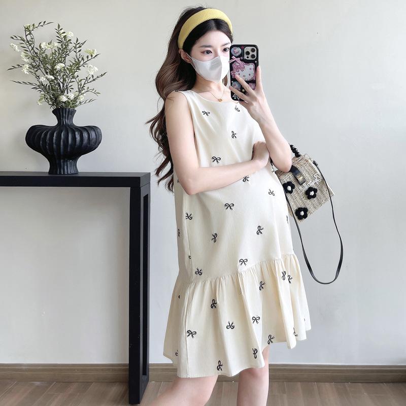 Trendsetting 2026 Summer Maternity A-line Bow Dress & Vest XL