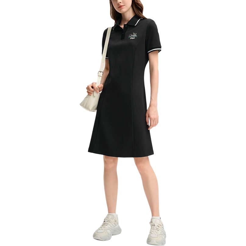 Fila Heritage Logo Short Sleeve Dress Women Dresses Black F11W538309F-BK