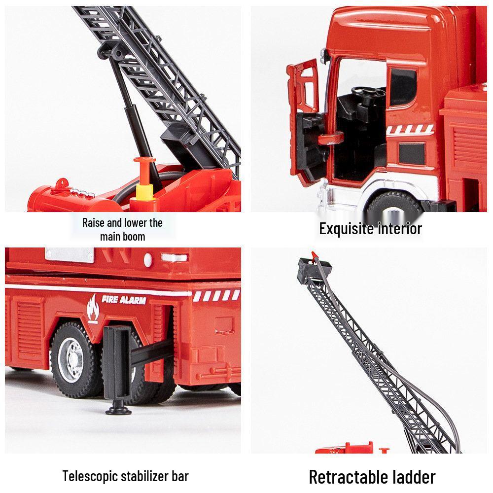 He Kai Toy Fire Truck: Large Alloy Model with Water Spray, Opening Doors, Sound and Light Effects.