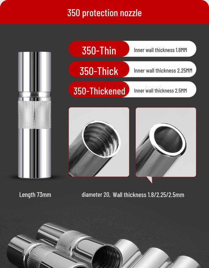 MIG Welding Accessory Set: Gas Shielded Gun, 350 Nozzle, 200 Sleeve, 500A Copper Conductive Tip.