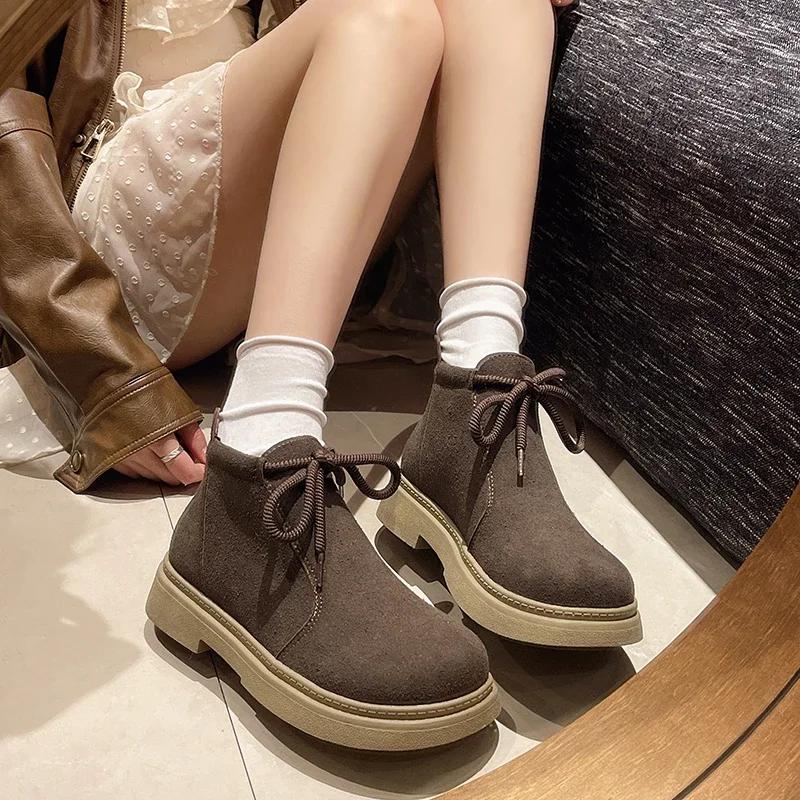 Fashion New Solid Color Women's Boots Lace-up Autumn Winter 2024 Hot Sale Fashion Back Zipper Wear Resistant Outdoors Shoes for Women