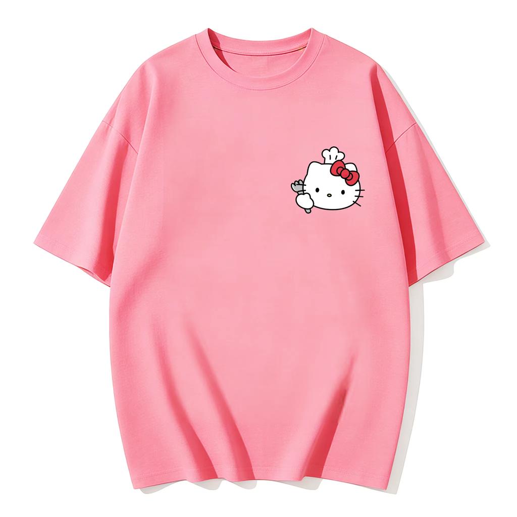 2026 New Summer HelloKitty Cute Graphic Tee Casual Short Sleeve Cotton Top for Women Girls Kawaii Cartoon Print Streetwear