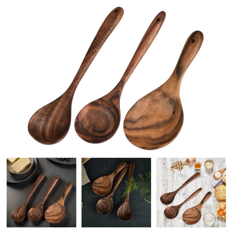 Wooden Ladle For Stirring Cooking With Heatproof Coating Ergonomic Serving Spoon Heat Resistant Rice Paddle