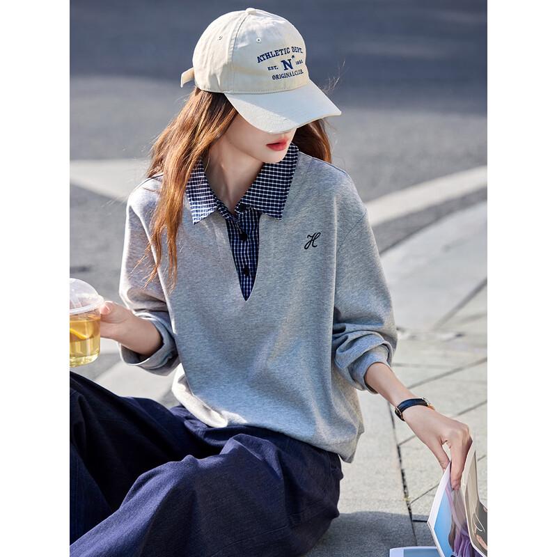 ZOSOUL Embroidered Faux-Layer Polo Sweatshirt