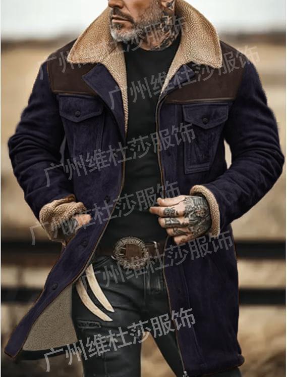 Men's 2026 Autumn/Winter Suede Patchwork Jacket with Multi-Pocket Zipper