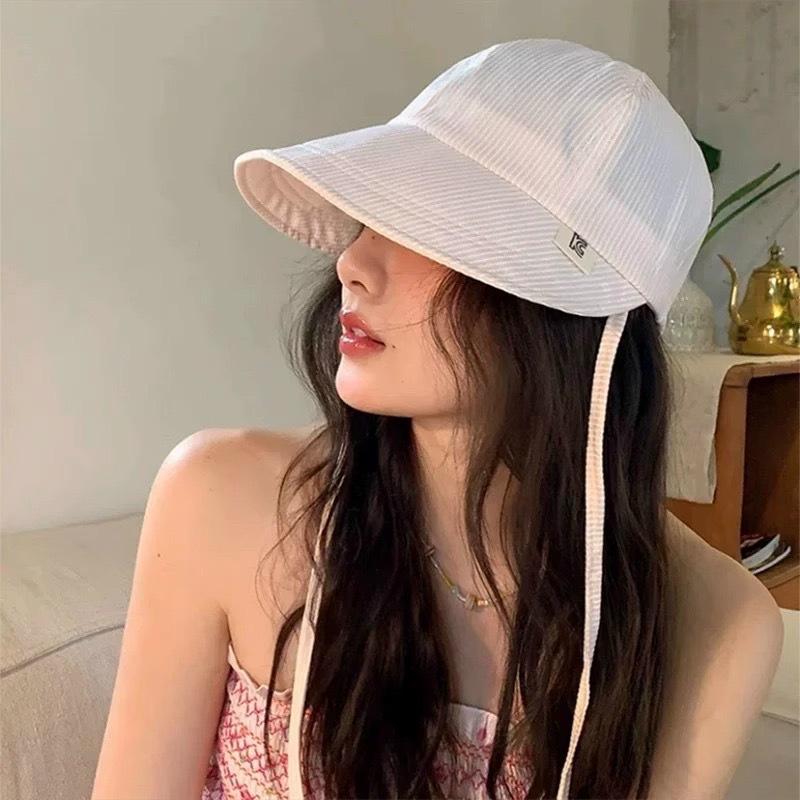 

1Pcs Uv Protection Sun Hat With Drawstring Wide Brim Baseball Cap For Women Men Casual Striped Lightweight Peaked Cap