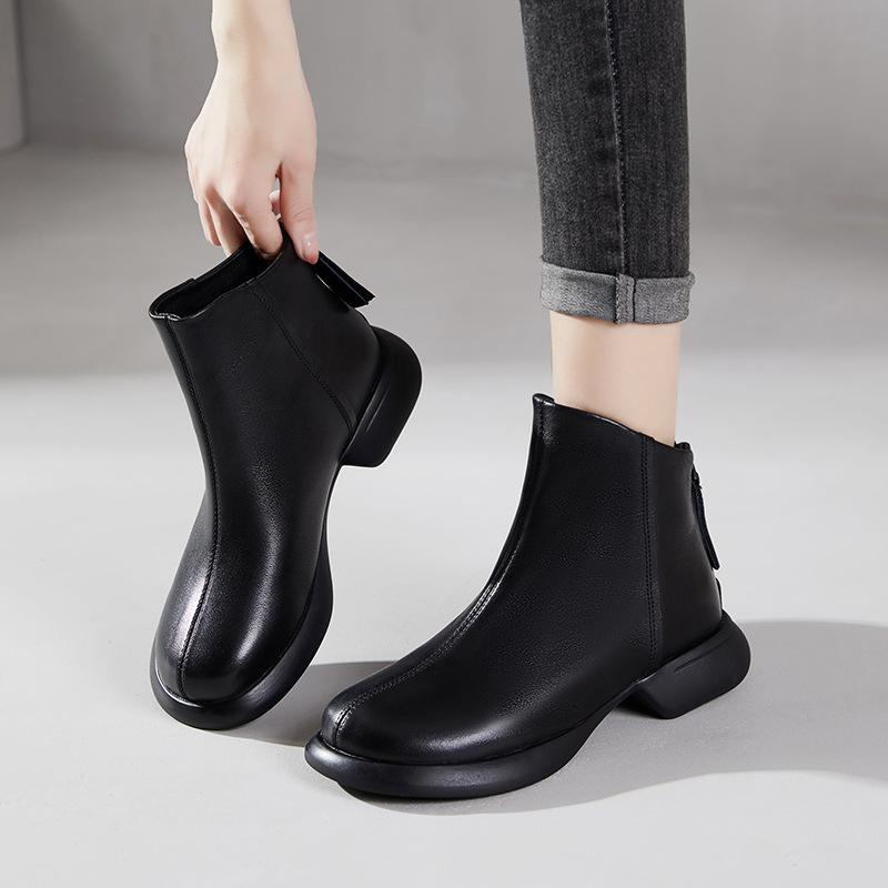 The first layer of cowhide short boots for women's autumn and winter 2025 new retro ethnic leather Chelsea women's small leather boots