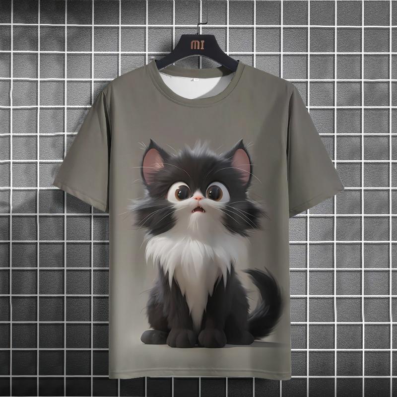 Funny Animal Men's T-Shirt Cute Cat Pattern 3D Printed T-shirts Casual Loose Fitting Short Sleeve Tee Oversized Men Clothing Top
