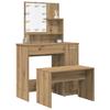 Makeup Table Set with LED Lights Rustic Wood Look Engineered Wood