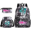 3Pcs/set Anime Cartoon Hatsune Miku Printed Backpack with Shoulder Bag Pencil Case for Teenager Student Boy Girl Large Capacity Waterproof Schoolbag