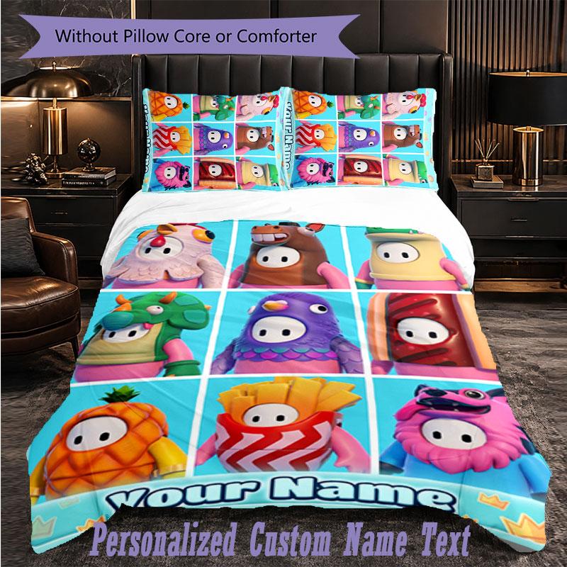 Personalized 3Pcs Bedding SetFall Guys Custom Text Duvet Cover Pillowcase Set Bedroom Gift