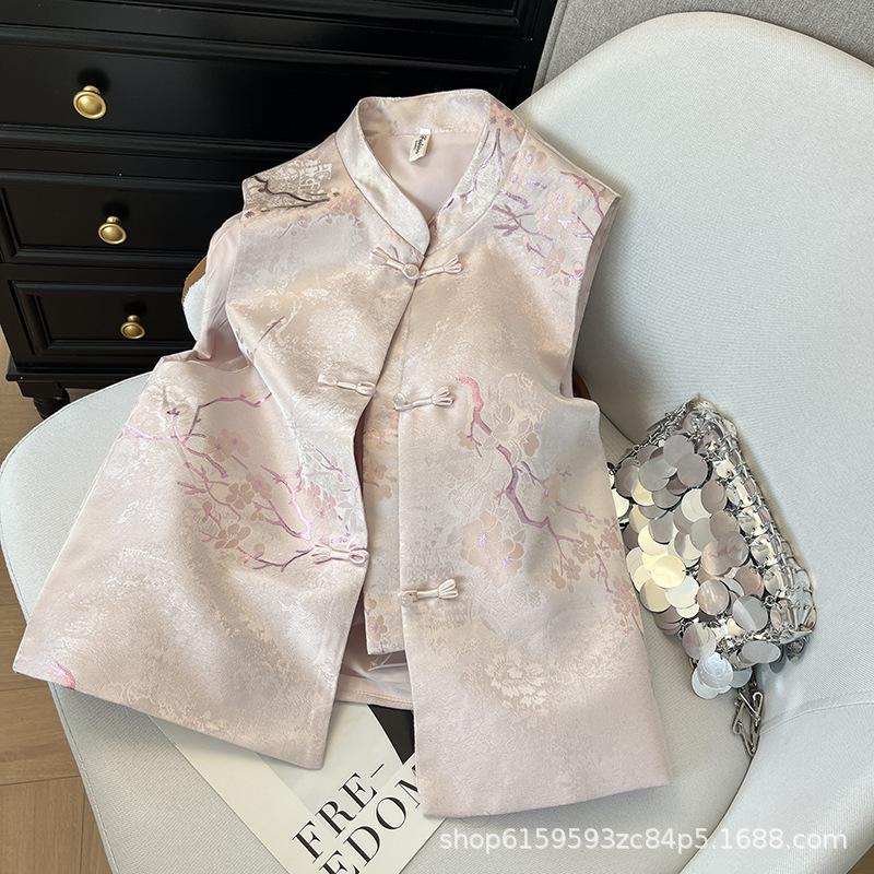 

Высококачественный жаккардовый жилет из парчи улучшенного кроя для женщин, новый зарубежный стиль, многослойный тонкий топ XXXL [Recommended 138-75kg] розовый