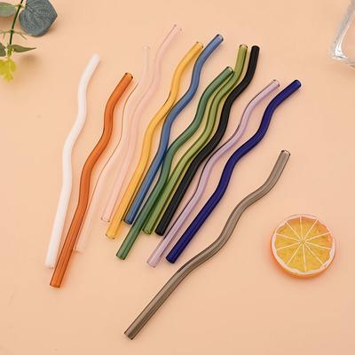 6Pcs Reusable Glass Straws Wavy Pink Clear Drinking Straw High Borosilicate Glass Straw Glass Tube Party Favors Bar Drinkware