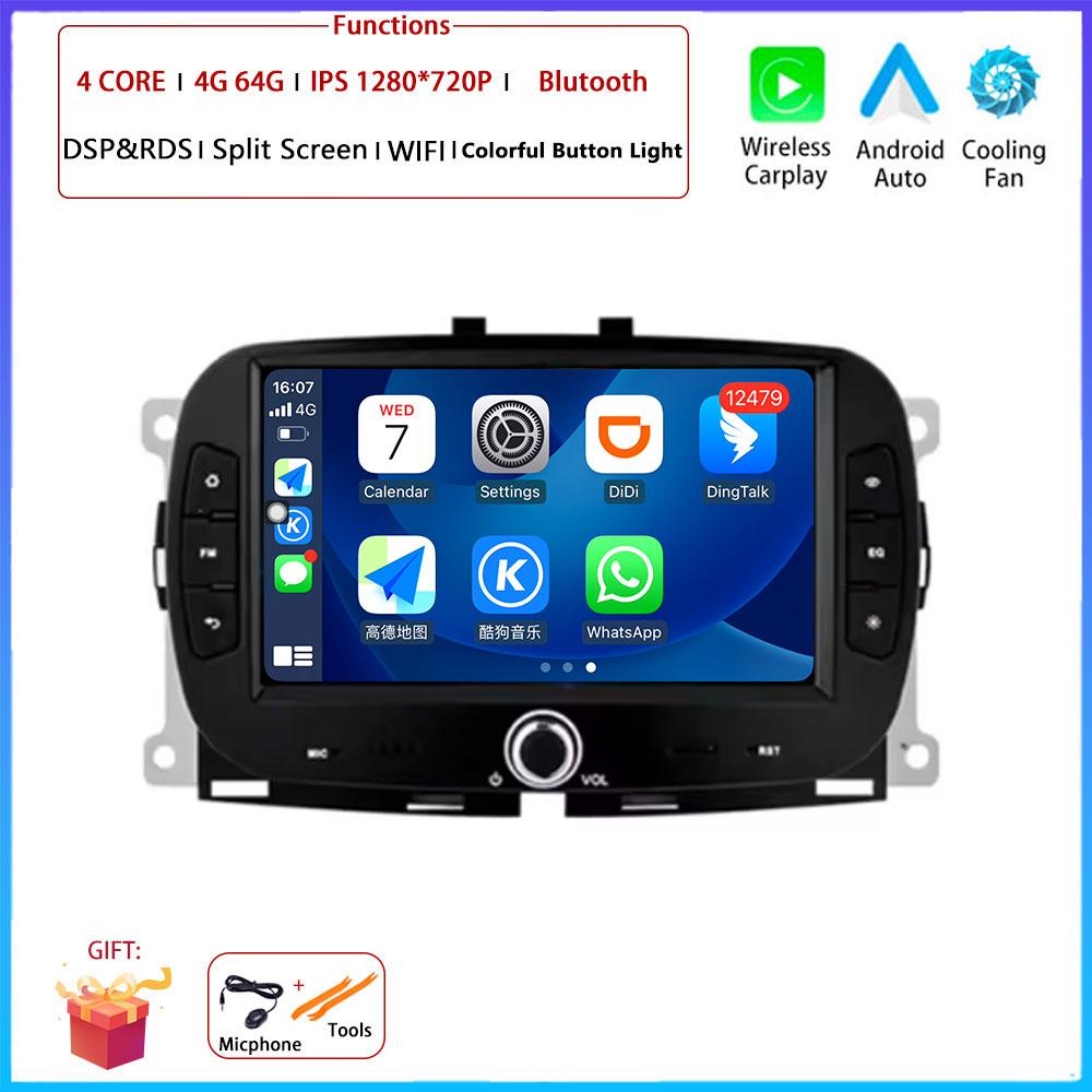 For FIAT 500 2016 2017 2018 2019 Car Carplay Auto  Android  Radio Navigation GPS Multimedia Video Player  5G WIFI