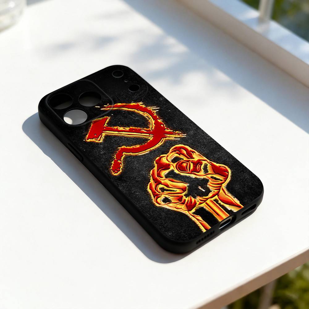 

Red Soviet Union USSR Flag For iPhone 17,16,15,14,13,12,11,Pro,Max,Plus,E,SE4,Air,Mini Black Soft Cover Phone Case iPhone12PROMAX